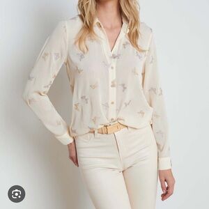 L'AGENCE Buttercream Butterfly-Print Button Front Blouse S NWT